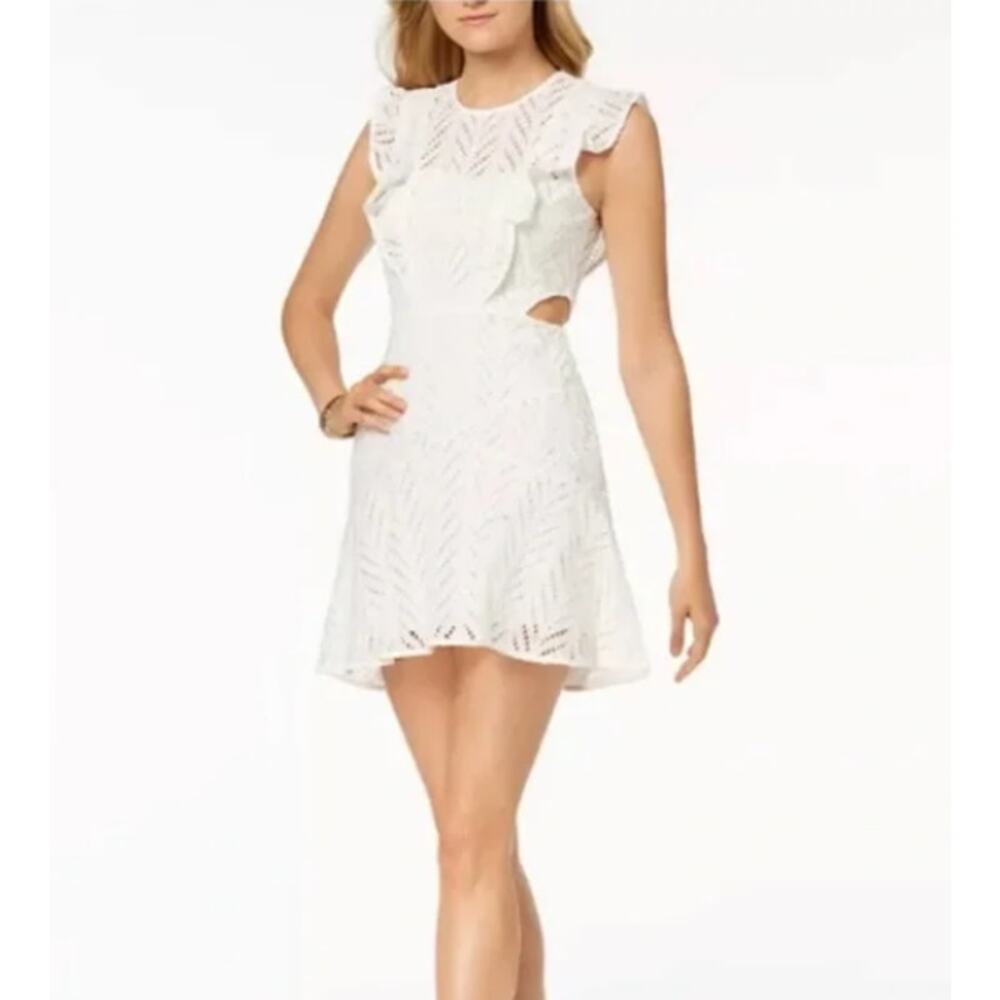 Bardot Womens Dress 100% Cotton Eyelet Embroidered Cutout Sz 10 / L Cream